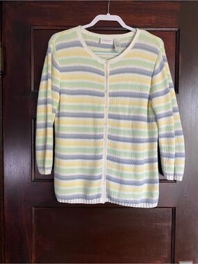 Vintage Liz Claiborne Striped Cotton Cardigan - Coastal Grandmacore Large